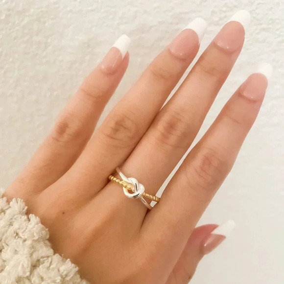 925 Sterling Two Tone Ring Knot Ring Minimalist Dainty Ring Tie Ring Braid Ring - Picture 3 of 10